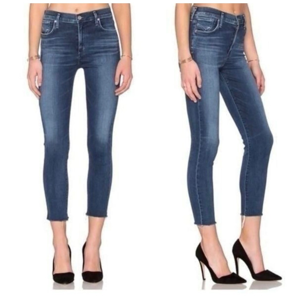 AGOLDE Jeans Womens Size 24 High Rise Skinny Cropped Raw Hem Dark Wash